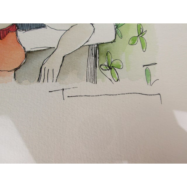 Itzchak Tarkay Watercolor "Cooling Off" Signed and Framed For Sale - Image 6 of 9