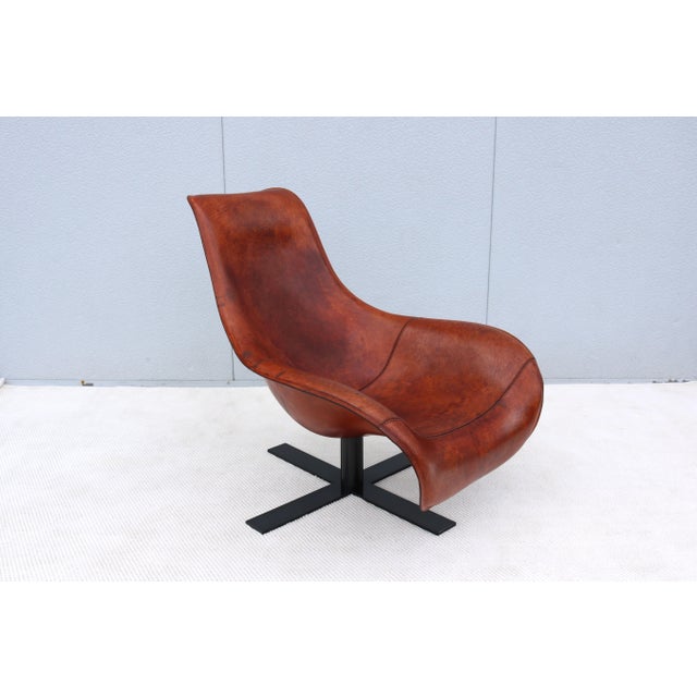 Antonio Citterio for B&b Italia Patinated Cognac Leather Mart Swivel Armchair For Sale - Image 9 of 18