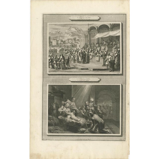 Census of bethlehem & nativity of christ, pieter mortier, ca. 1700 original antique engraving from histoire du vieux et du...