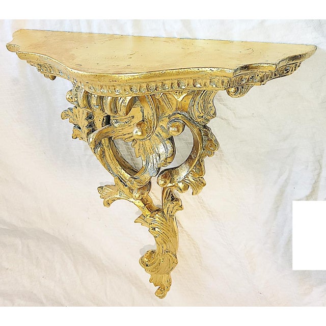 Wood 1970s Italian Carved and Gilded Rococo Wood Wall Bracket Shelves For Sale - Image 7 of 9