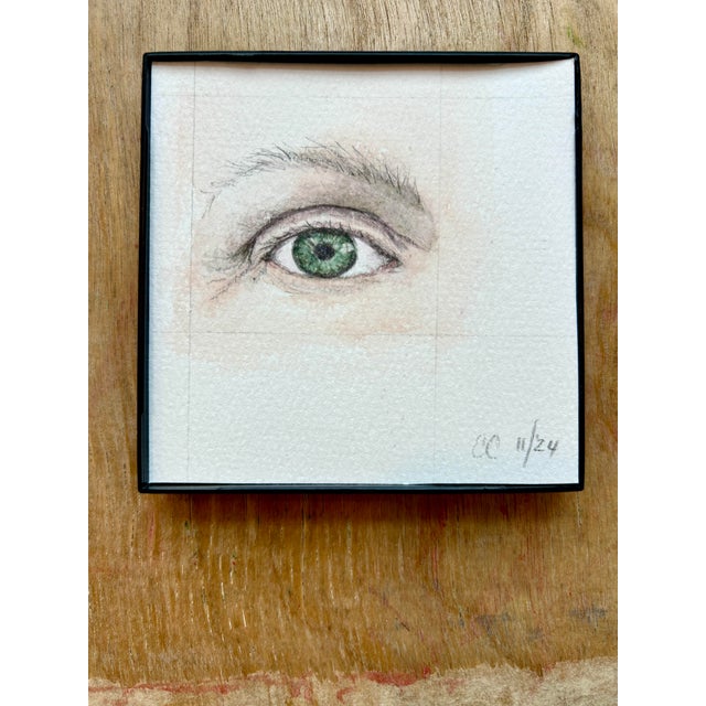 Original Watercolor Painting “Self Portrait Green Eye” For Sale - Image 6 of 6