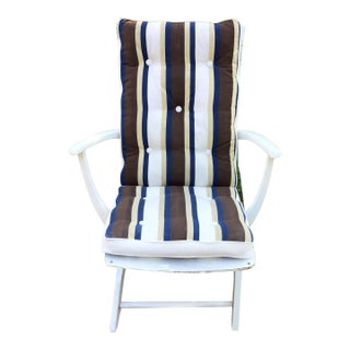 Vintage Blue White Beige Striped Outdoor Cushions for Triconfort Riviera Chairs - Set of 5 For Sale