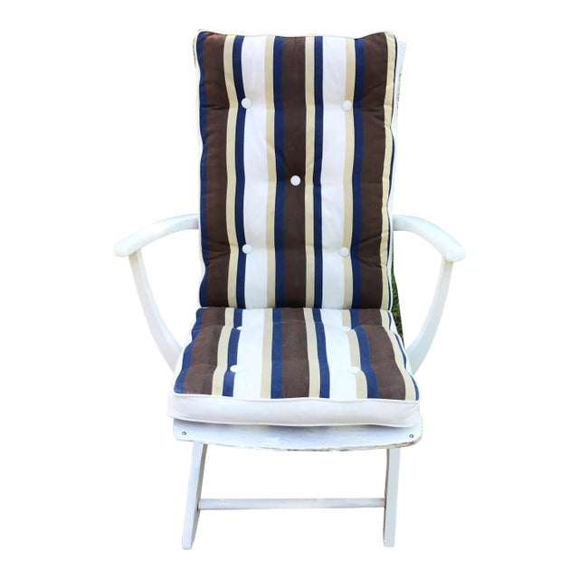 Vintage Blue White Beige Striped Outdoor Cushions for Triconfort Riviera Chairs - Set of 5 For Sale