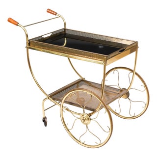 Mid-Century French Brass Galleried Drinks Trolley, 1950s For Sale