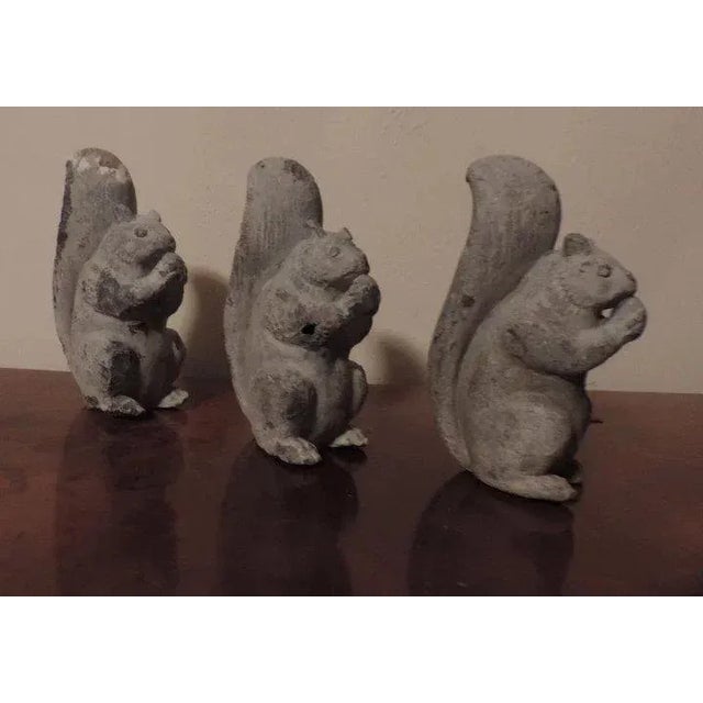 Early 20th Century Early 20th Century Lead Garden Ornaments in the Form of Squirrels with Acorns - Set of 3 For Sale - Image 5 of 11