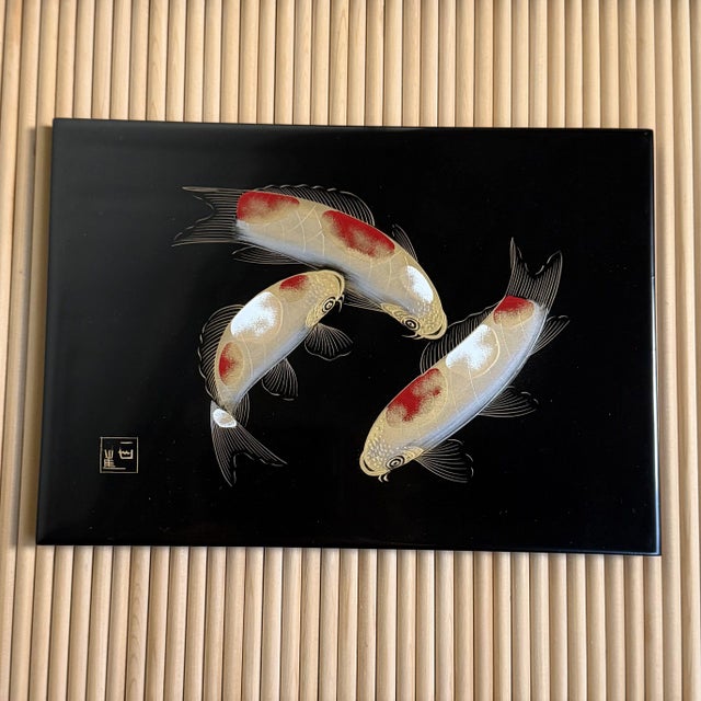 1970s Wajima Lacquer Panel with Koi, 1970s For Sale - Image 5 of 18
