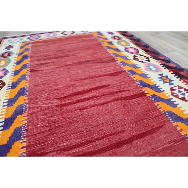 1980s Tribal Style Handmade Red Oushak Kilim Rug For Sale - Image 4 of 11