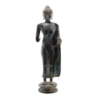 Antique Bronze South East Asian Standing Buddha 28" Tall For Sale