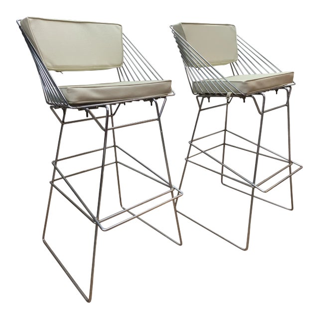 Mid Century Bar Stools Bertoia Style - a Pair For Sale