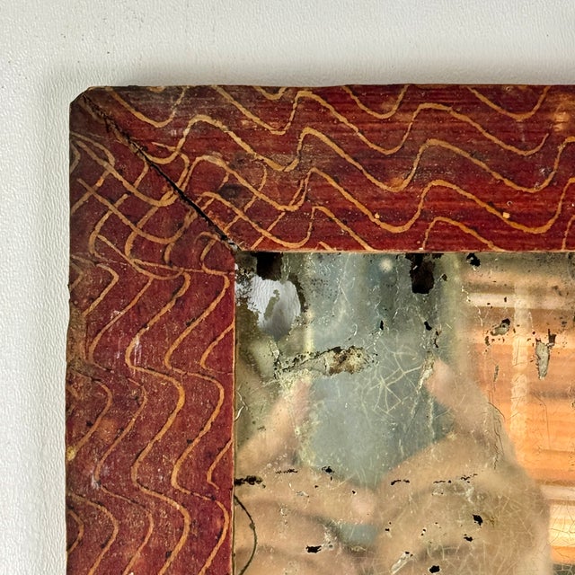 Early 19th Century Early 19th Century Primitive Distressed Mirror in Wood Frame With Unique Design For Sale - Image 5 of 7
