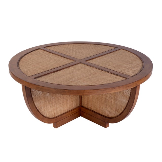 2020s Bali Breeze 42 in. Round Wood and Mesh Woven Coffee Table, Heritage For Sale - Image 5 of 10