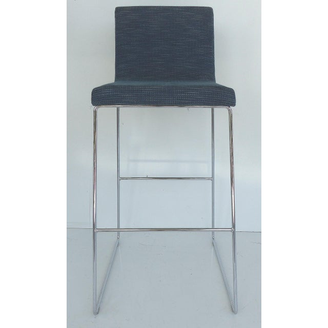Stainless Steel Bar Stools For Sale 2010s contemporary stainless steel upholstered bar stools set of 5 for sale image 5