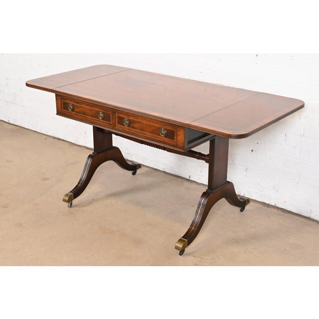 Baker Furniture English Regency Banded Mahogany Writing Desk or Console Table, Circa 1940s For Sale - Image 9 of 12
