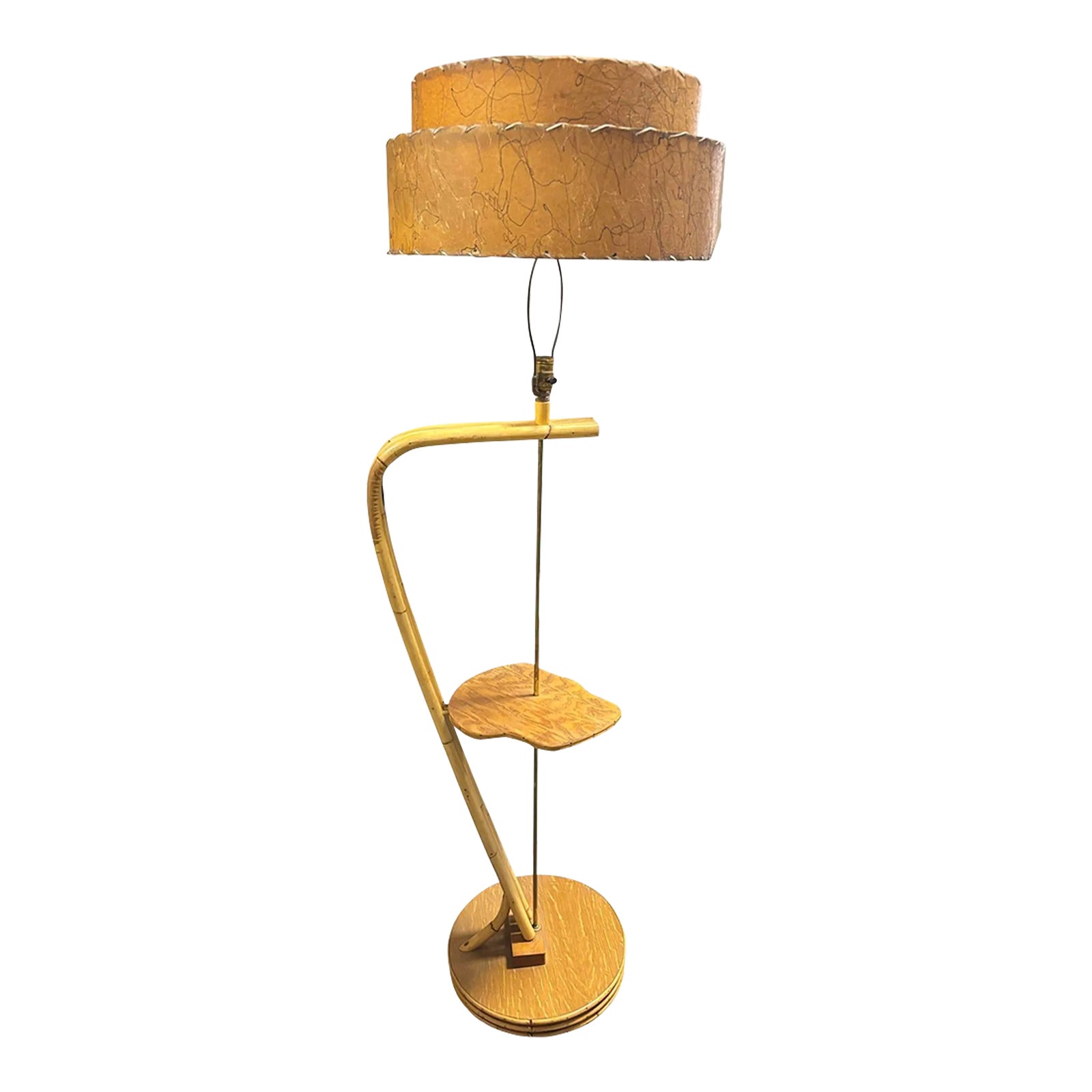 1950s Restored Googie Asymmetric Pole Floor Lamp With Side Table