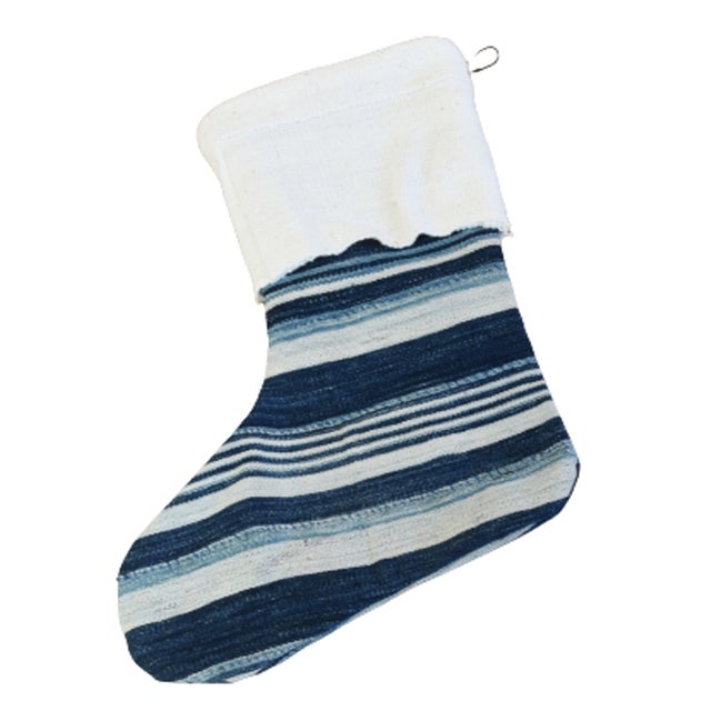 Blue & White One-Of-A-Kind African Textile Christmas Stockings, S/2 For Sale In Los Angeles - Image 6 of 9