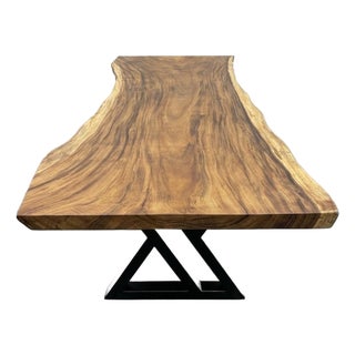Live Edge Single-Slab Monkeypod Dining Table, 9 Ft, Hourglass Shape For Sale
