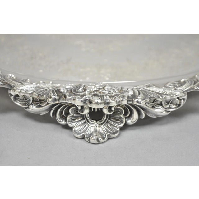 Victorian Vintage Wilcox Victorian Silver Plated Round Ornate Footed Salver Serving Tray For Sale - Image 3 of 16
