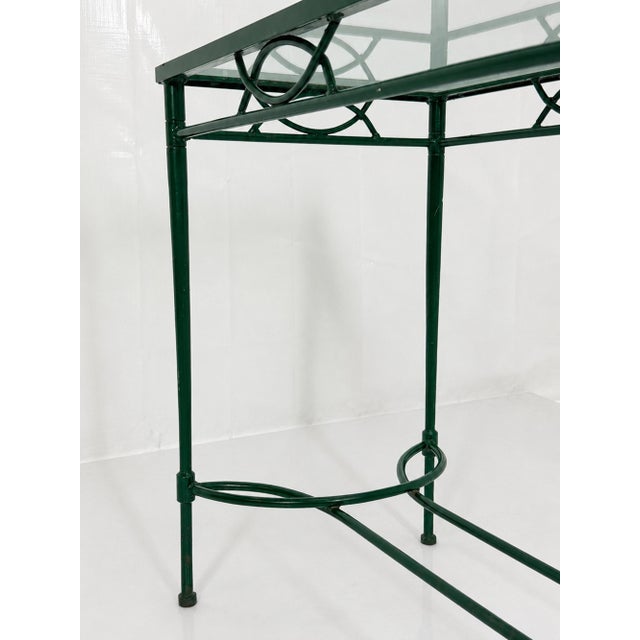 1980s Attributed to Mario Papperzini for Janus Et Cie Green Iron and Glass Console Table For Sale - Image 16 of 18