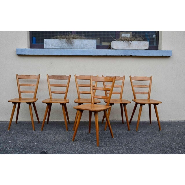 Scandinavian Style Bistro Chairs in Beech Wood from Bombenstabil, 1950s, Set of 6 For Sale - Image 4 of 15