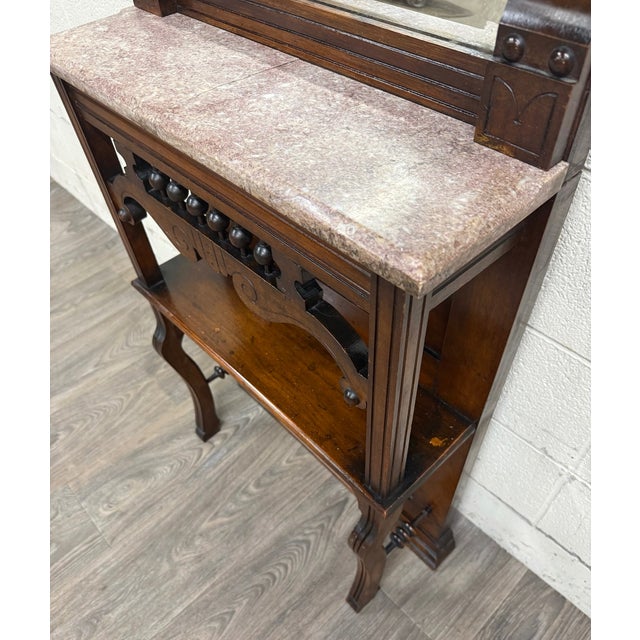 Antique Victorian Eastlake Hall or Entry Pier Mirror With Tennessee Red Marble For Sale - Image 9 of 14