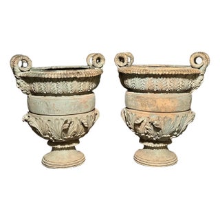 Early 20th Century Pair Of large Bronze Verdigris Planters For Sale