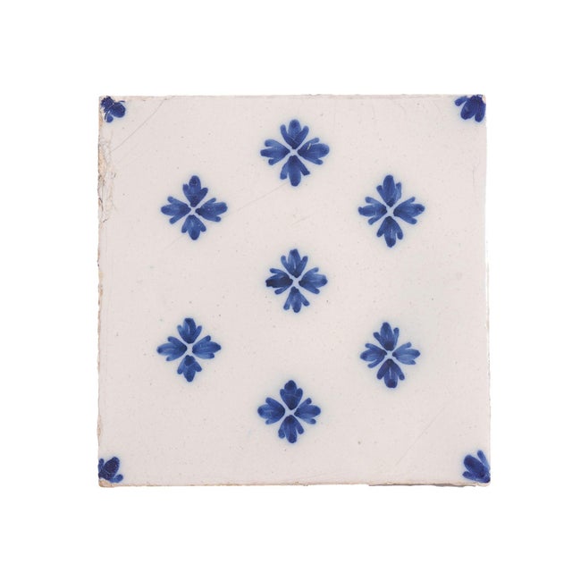 Set of 9 Delft Tiles in Cobalt Pattern of Florets, C. 1700’s For Sale - Image 18 of 18