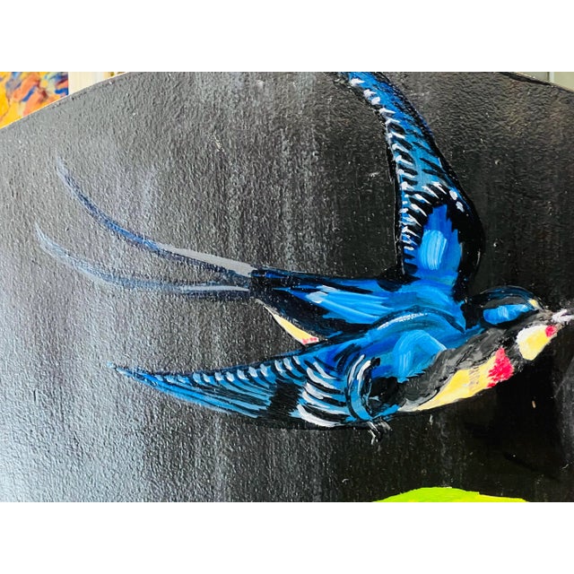 2020s Original Hand-Painted Folding Screen by Stacey Porter – Floral Still Life With Bird – Black Ground Decorative Panel For Sale - Image 5 of 12