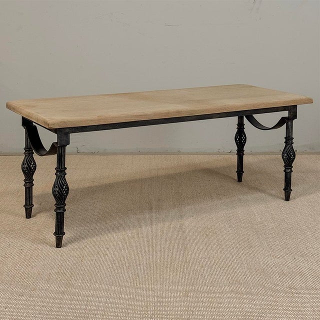 Antique Country French Stripped Oak and Hand Forged Iron Coffee Table For Sale - Image 9 of 16