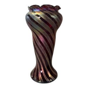 Antique Victorian 13" Swirled & Iridized Art Glass Vase