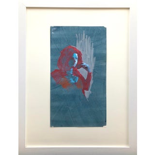 Contemporary Portrait Drawing in Paint, Graphite and Colored Pencil on Blue-Toned Paper by Artist David Orrin Smith, "Shawna, 20' Pose 1, 10.30.20" For Sale