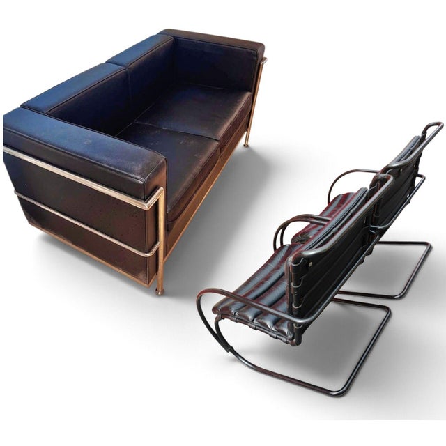 Premium MCM Sophisticated Reproduction of the Lc2 Petit Modele Two-Seat Loveseat. For Sale - Image 10 of 12