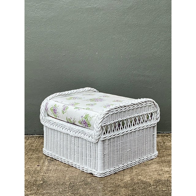 Vintage Braided White Rattan Ottoman For Sale - Image 10 of 12
