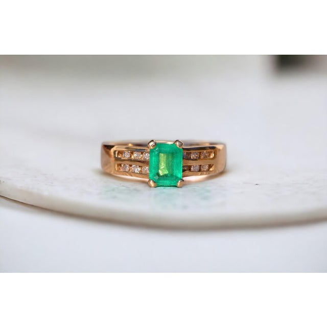The Montro: Emerald Cut Natural Emerald and Diamond Ring in Yellow Gold For Sale - Image 10 of 11