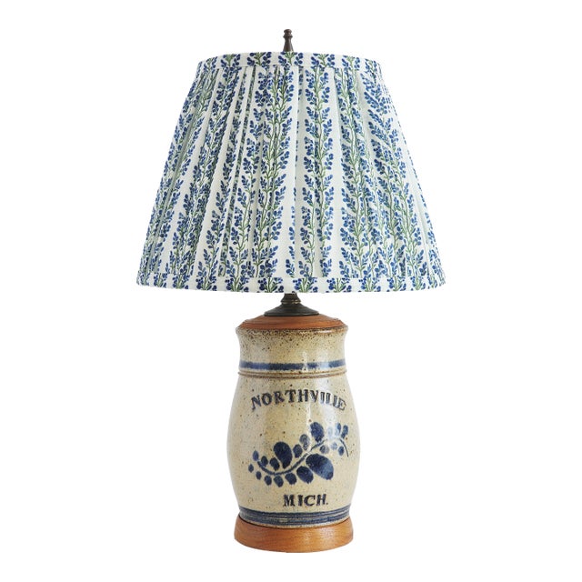 Vintage Stoneware Crock Table Lamp For Sale