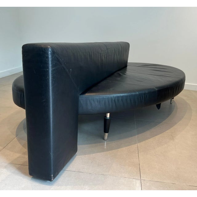 Black Design/one Black Leather Sofa, Circa 1970 For Sale - Image 8 of 12