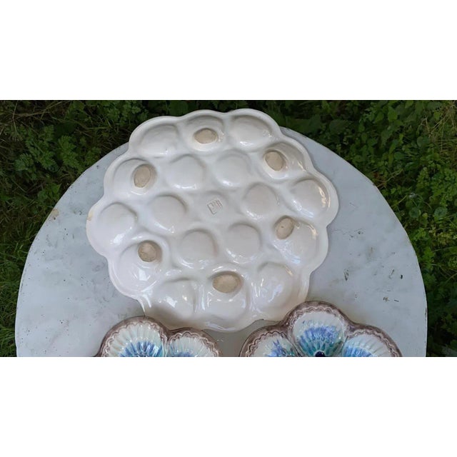 1950s French Majolica Oyster Plate Marcel Guillot, Circa 1950-Set of 9 For Sale - Image 5 of 6