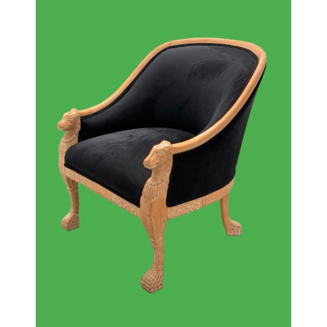 Mid 20th Century French Empire Style Bergère Chair With New Midnight Blue Velvet Upholstery For Sale - Image 9 of 10