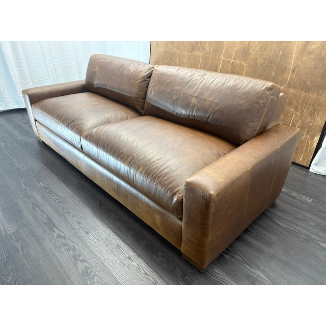 Rh Maxwell Leather 2-Cushion Sofa | Italian Brompton Leather – Cocoa | Down-Feather Fill For Sale - Image 10 of 18