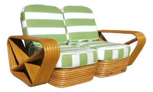 1930s Restored Art Deco Square Pretzel Rattan Sectional Settee