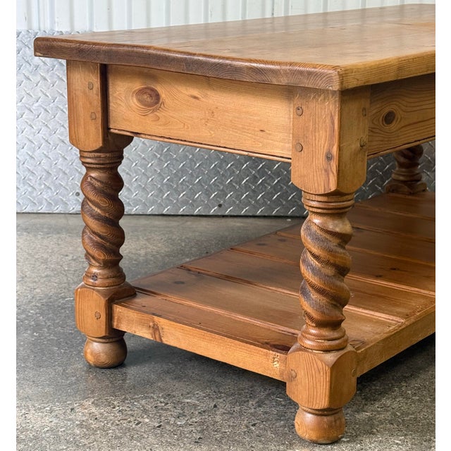 Late 20th Century Scrubbed Pine Farmhouse Barley Twist Coffee Table For Sale - Image 10 of 10