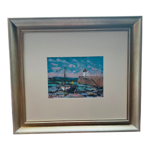 Vintage Fanch Lel Sail Boat on the French Coast Original Oil and Gouache Painting, Framed