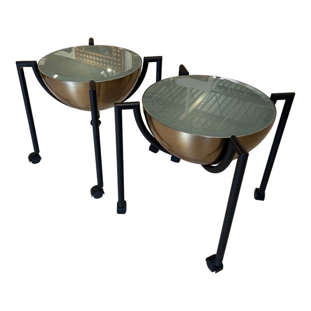 Pair of J. Wade Beam “Hemisphere” Rolling Side Tables, 1980s For Sale