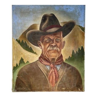 1930's Cowboy Portrait Painting on Canvas For Sale