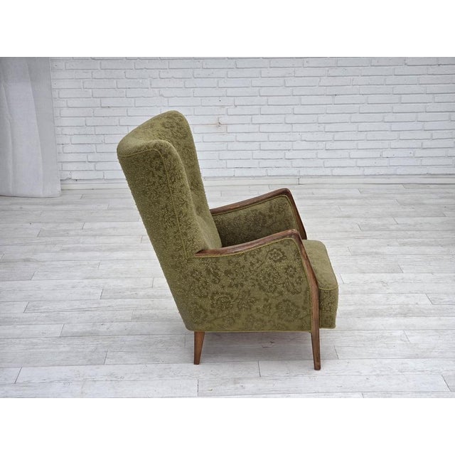 Danish Armchair in Green Velour and Ash, 1960s For Sale - Image 9 of 16