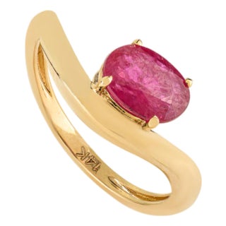 Handmade 1.14 Ct Oval Cut Natural Ruby Wave Solitaire Ring in 14k Gold Size 6.5 For Sale