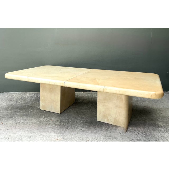 Contemporary Vintage Goatskin Extendable Dining Table For Sale - Image 3 of 12