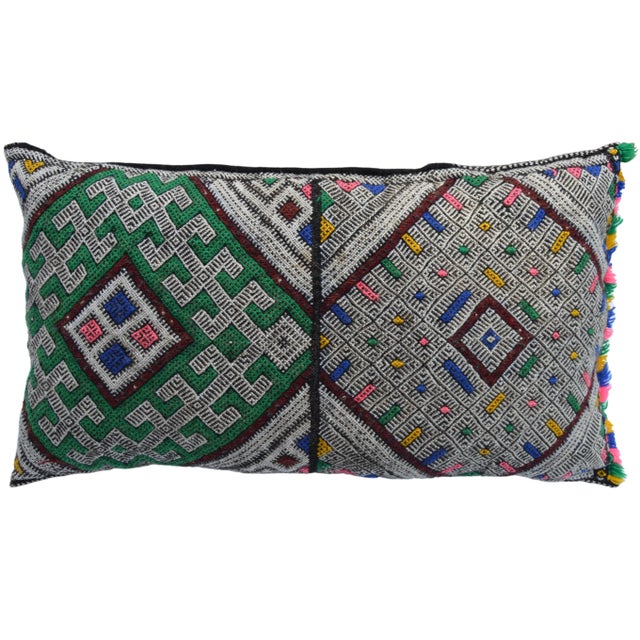 Antique Moroccan Colorful Diamonds Berber Wool Pillow For Sale - Image 11 of 11
