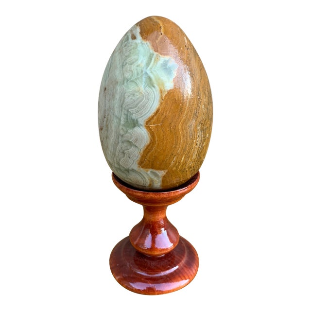 Onyx Egg on Wooden Stand For Sale