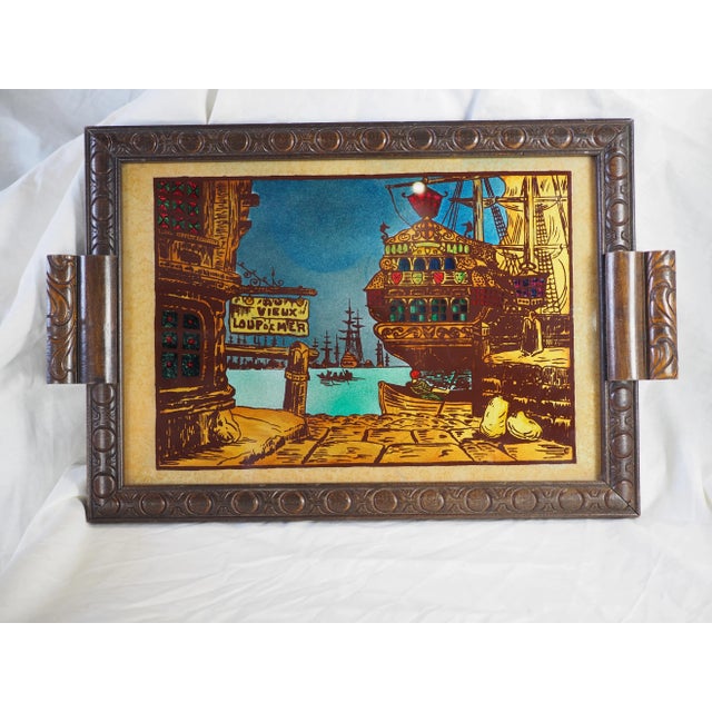 Glass 1970s French Au Vieux Loup De Mer Eglomisé Glass Decorative Tray With Pirate Thematic For Sale - Image 7 of 11