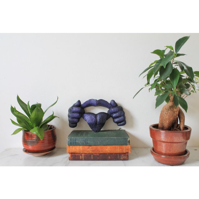 Vintage purple lips, hands, tongue wall hanging. Made of plaster. Some age wear to painted finish. Pictured. No makers...